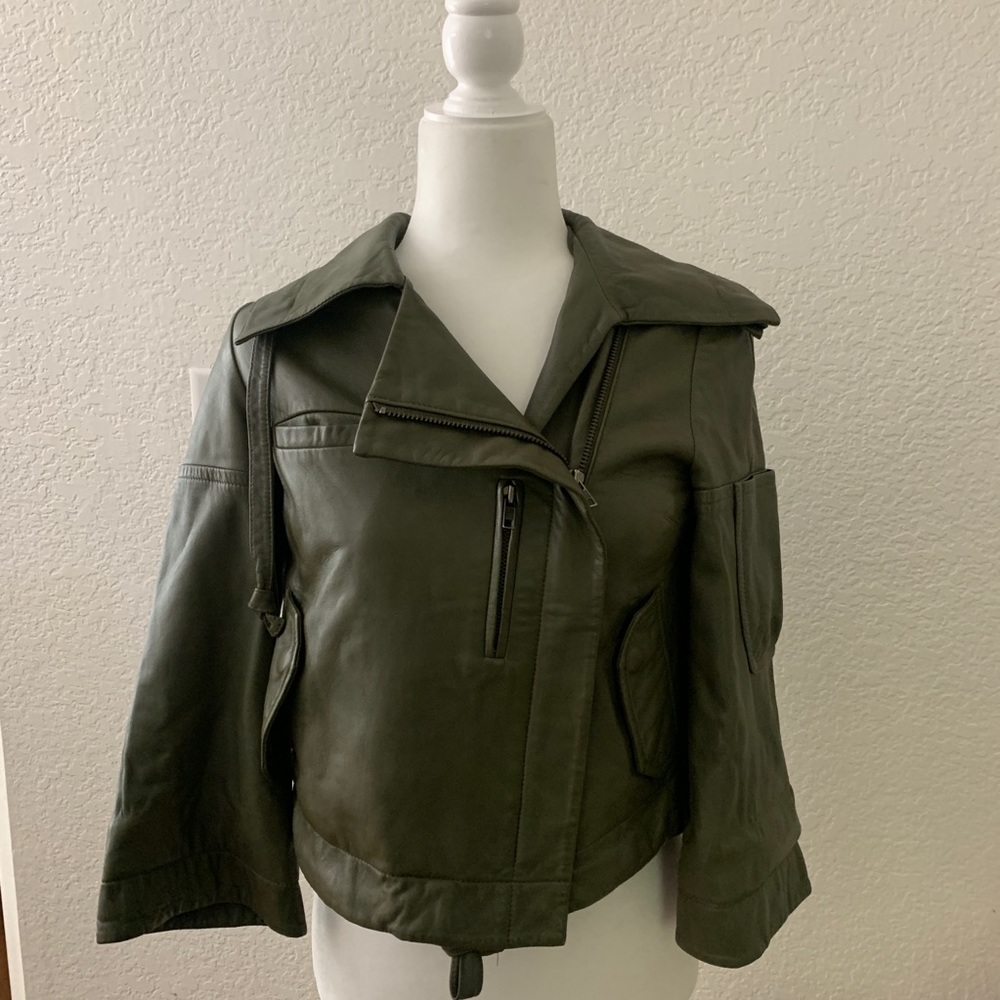 YaYa Aflalo 100% Leather Moto Jacket Green
